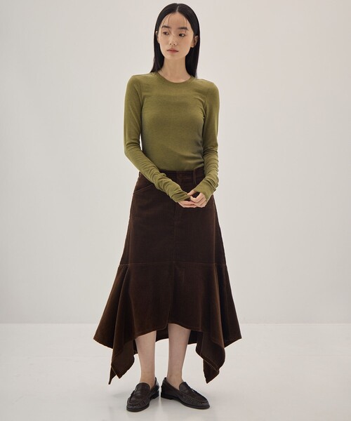 08sircus(ゼロエイトサーカス)の「【08sircus/サーカス】Corduroy panelled drape skirt/コーデュロイ パネルドレープスカート(スカート・レディース・ブラウン・1/0)」の2枚目の写真