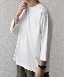 〈洗濯機可能〉ピマ コットン ワンポイント 刺繍 7分袖 ポケット Tシャツ◇