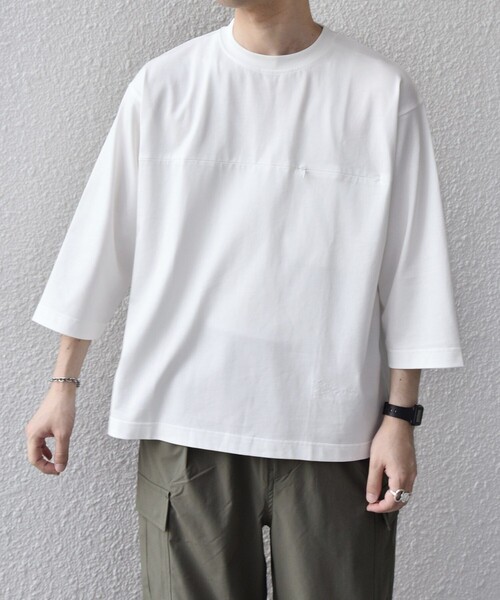 SHIPS any(シップス エニィ)の「〈洗濯機可能〉ピマ コットン ワンポイント 刺繍 7分袖 ポケット Tシャツ◇(Tシャツ/カットソー・メンズ・ホワイト/ブラック/ネイビー・SMALL/MEDIUM/LARGE/X-LARGE)」の6枚目の写真
