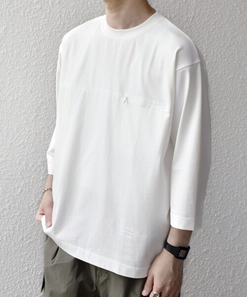 SHIPS any(シップス エニィ)の「〈洗濯機可能〉ピマ コットン ワンポイント 刺繍 7分袖 ポケット Tシャツ◇(Tシャツ/カットソー・メンズ・ホワイト/ブラック/ネイビー・SMALL/MEDIUM/LARGE/X-LARGE)」の7枚目の写真
