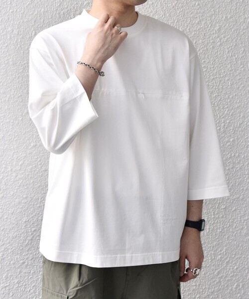 SHIPS any(シップス エニィ)の「〈洗濯機可能〉ピマ コットン ワンポイント 刺繍 7分袖 ポケット Tシャツ◇(Tシャツ/カットソー・メンズ・ホワイト/ブラック/ネイビー・SMALL/MEDIUM/LARGE/X-LARGE)」の8枚目の写真