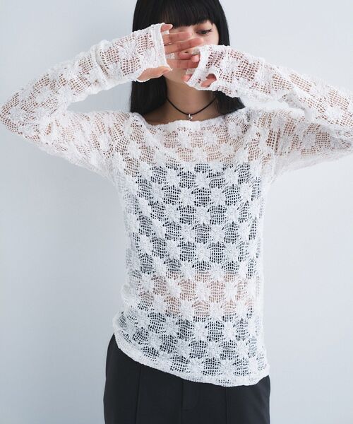 CODE A(コードエー)の「【Re】floral lace tops(Tシャツ/カットソー・レディース・ホワイト/ブラック・00)」の14枚目の写真