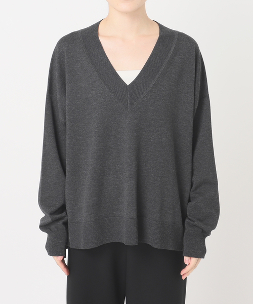 AP STUDIO(エーピーストゥディオ)の「Lycee Vneck knit(ニット/セーター・レディース・グレー/ホワイト・FREE)」の4枚目の写真