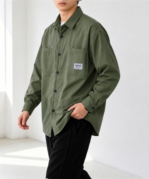 AsaAura(アサオーラ)の「ワンポイントロゴシャツ長袖 メンズ春秋服(シャツ/ブラウス・メンズ・キャメル/カーキ/ブラック・M/L)」の15枚目の写真