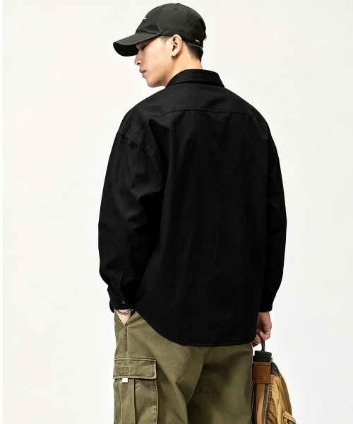 AsaAura(アサオーラ)の「ワンポイントロゴシャツ長袖 メンズ春秋服(シャツ/ブラウス・メンズ・キャメル/カーキ/ブラック・M/L)」の19枚目の写真