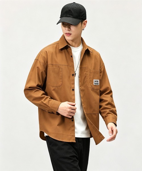 AsaAura(アサオーラ)の「ワンポイントロゴシャツ長袖 メンズ春秋服(シャツ/ブラウス・メンズ・キャメル/カーキ/ブラック・M/L)」の21枚目の写真