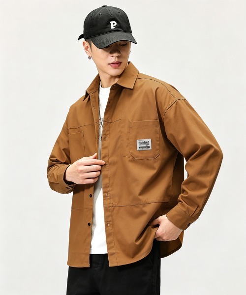 AsaAura(アサオーラ)の「ワンポイントロゴシャツ長袖 メンズ春秋服(シャツ/ブラウス・メンズ・キャメル/カーキ/ブラック・M/L)」の22枚目の写真