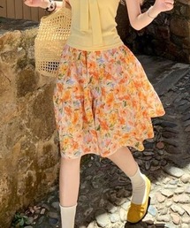 Aライン花柄切り替えスカート