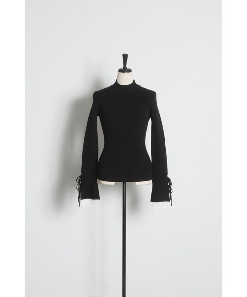 tocco closet(トッコ クローゼット)の「リボン付き袖口レース切り替えフレアスリーブハイネックリブニットプルオーバー(ニット/セーター・レディース・オフホワイト/ブラック・M)」の17枚目の写真