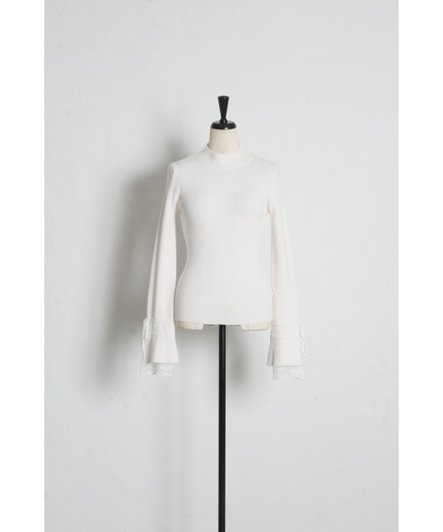 tocco closet(トッコ クローゼット)の「リボン付き袖口レース切り替えフレアスリーブハイネックリブニットプルオーバー(ニット/セーター・レディース・オフホワイト/ブラック・M)」の18枚目の写真