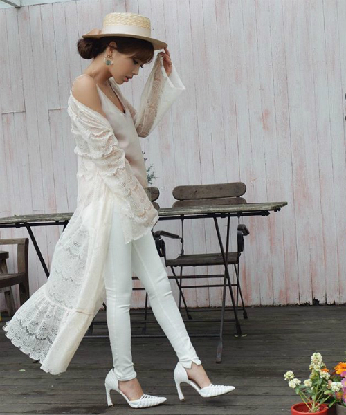 EIMY ISTOIRE(エイミーイストワール)の「lace long cardigan(カーディガン/ボレロ・レディース・オフホワイト/ベージュ/ブラック・FREE)」の1枚目の写真