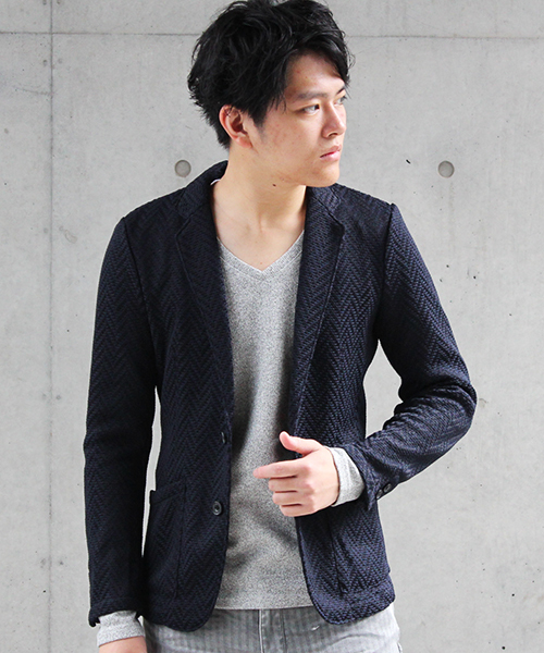 TORNADO MART(トルネードマート)の「Zero by TORNADO MART∴ローゲージヘリンボンリンクスジャケット(テーラードジャケット)」|ネイビー