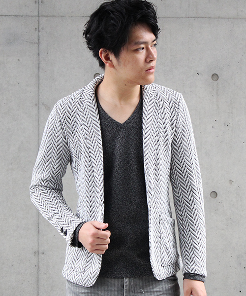 TORNADO MART(トルネードマート)の「Zero by TORNADO MART∴ローゲージヘリンボンリンクスジャケット(テーラードジャケット)」|ホワイト