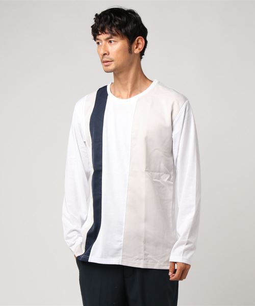 VENCEEXCHANGE(ヴァンスエクスチェンジ)の「ストレート切り替えロングTシャツ(Tシャツ/カットソー・メンズ・ホワイト/ブラック/ワインレッド・M/L)」の4枚目の写真