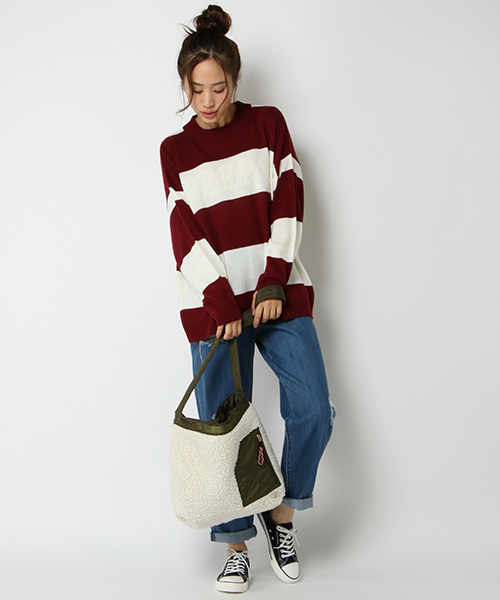 VENCEEXCHANGE（ヴァンスエクスチェンジ）の「ボーダーロゴニット（ニット/セーター・レディース・ブラック/グレー/ボルドー・MEDIUM）」の10枚目の写真