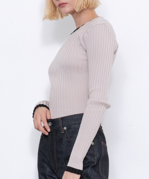 STUDIOUS(ステュディオス)の「【STUDIOUS】バイカラーリブニット(ニット/セーター・レディース・ベージュ/ネイビー/マスタード・FREE)」の9枚目の写真