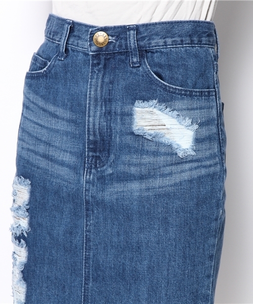 VENCEEXCHANGE（ヴァンスエクスチェンジ）の「クラッシュデニムハイウエストペンシルスカート（スカート・レディース・ブルー・MEDIUM/SMALL）」の4枚目の写真