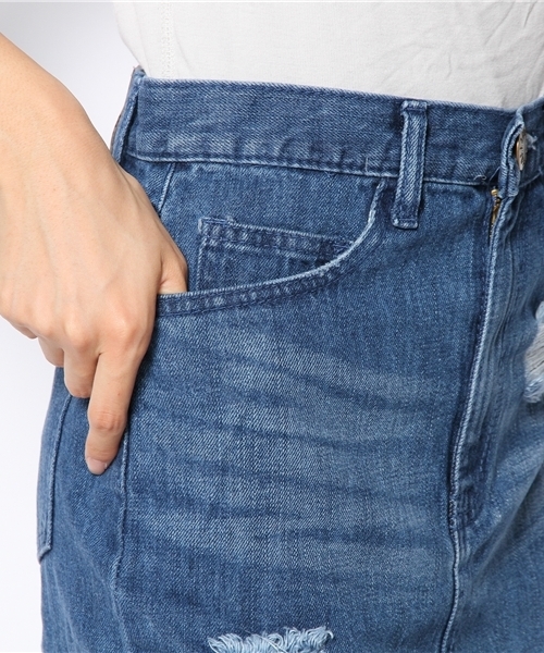 VENCEEXCHANGE（ヴァンスエクスチェンジ）の「クラッシュデニムハイウエストペンシルスカート（スカート・レディース・ブルー・MEDIUM/SMALL）」の6枚目の写真