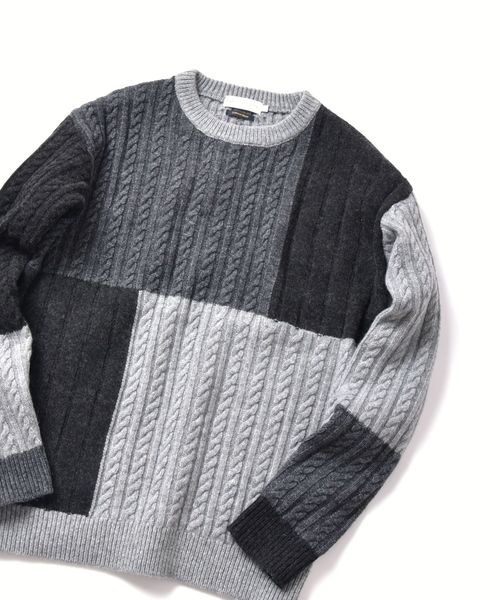SHIPS JET BLUE（シップスジェットブルー）の「SHIPS JET BLUE: パッチワーク ジャカードクルーネックニット2（ニット/セーター・メンズ・ナチュラル/グレー系その他/コバルトブルー・X-SMALL/SMALL/MEDIUM/LARGE）」の2枚目の写真