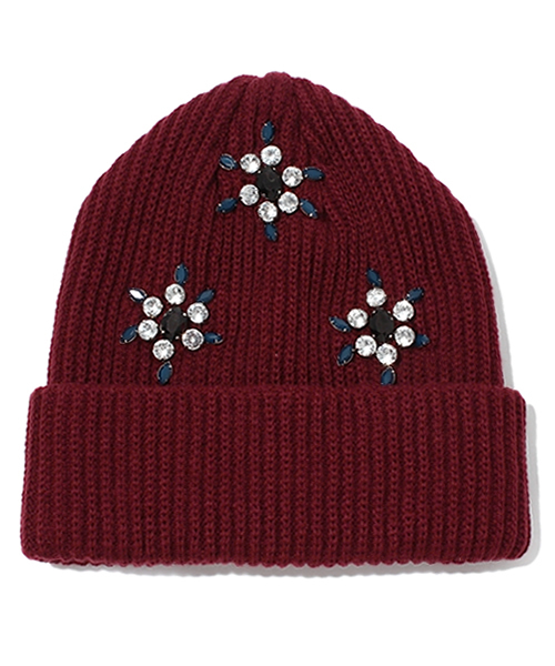 ROSE BUD(ローズバッド)の「S-LR-13210 BIJOU BEANIE(ニットキャップ/ビーニー・レディース・バーガンディー/ブラック・ONE SIZE)」の1枚目の写真