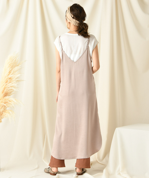 DouDou（ドゥドゥ）の「サテンキャミワンピース（ワンピース・レディース・ブラック/ベージュ・FREE）」の12枚目の写真