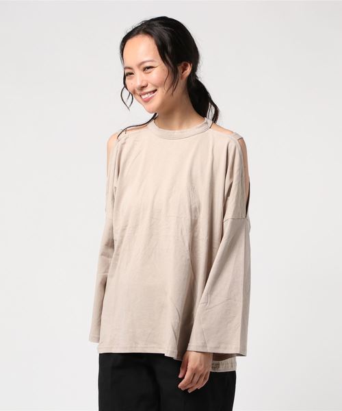 SpRay(スプレイ)の「肩あきTシャツ(Tシャツ/カットソー・レディース・ブラック/パープル/ブラウン/グレー/オフホワイト/グレイッシュベージュ・FREE)」の8枚目の写真