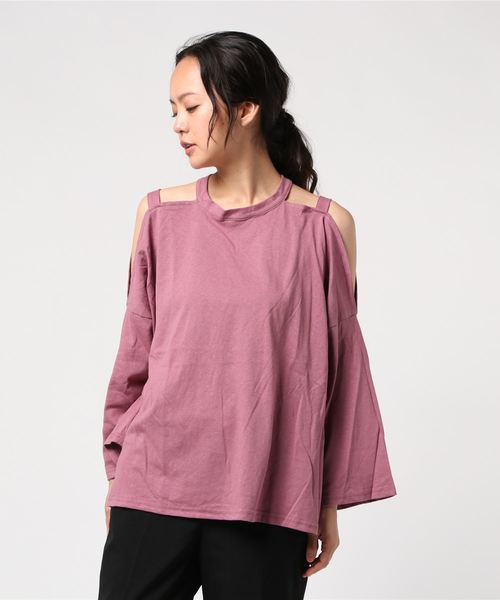 SpRay(スプレイ)の「肩あきTシャツ(Tシャツ/カットソー・レディース・ブラック/パープル/ブラウン/グレー/オフホワイト/グレイッシュベージュ・FREE)」の12枚目の写真