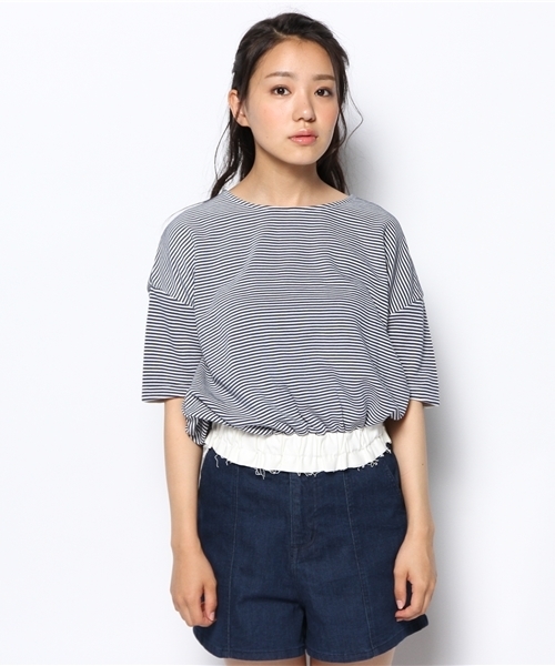 CIAOPANIC（チャオパニック）の「【Ciaopanic】半袖グログランWゴムPO（Tシャツ/カットソー・レディース・ホワイト/ネイビー・FREE）」の9枚目の写真