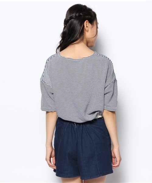 CIAOPANIC（チャオパニック）の「【Ciaopanic】半袖グログランWゴムPO（Tシャツ/カットソー・レディース・ホワイト/ネイビー・FREE）」の4枚目の写真