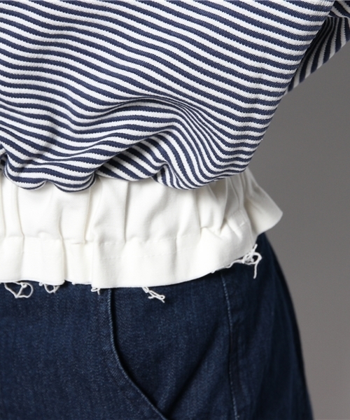 CIAOPANIC（チャオパニック）の「【Ciaopanic】半袖グログランWゴムPO（Tシャツ/カットソー・レディース・ホワイト/ネイビー・FREE）」の7枚目の写真