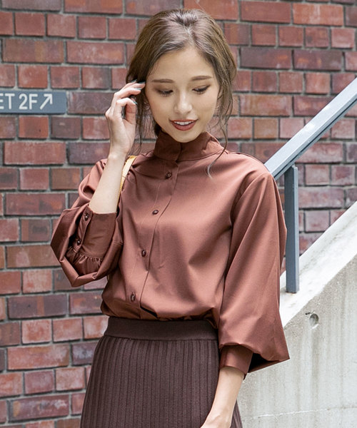 KOBE LETTUCE（コウベレタス）の「前後2Wayスタンドボウタイブラウス（シャツ/ブラウス・レディース・ブラック/ブラウン/オフホワイト/ライム/ブルー系その他・FREE）」の4枚目の写真