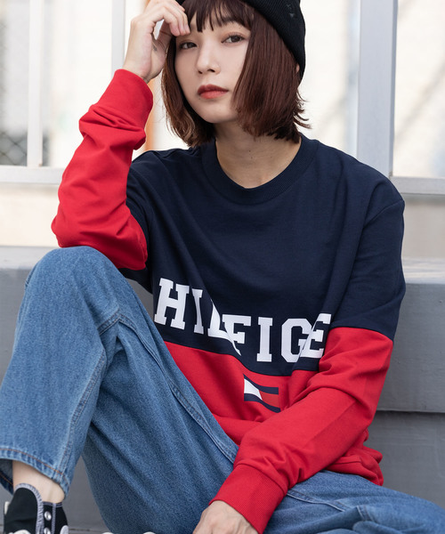 TOMMY HILFIGER(トミーヒルフィガー)の「Tommy Hilfiger/トミーヒルフィガー Sweat 配色切り替えスウェット(スウェット・メンズ・ヘザーグレー/ダークネイビー・S/M/L/XL)」の2枚目の写真