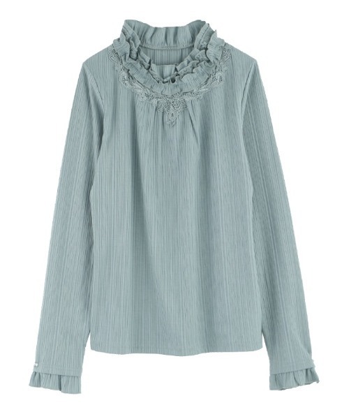 axes femme（アクシーズファム）の「モチーフレース使いフリルＰＯ（Tシャツ/カットソー・レディース・グリーン/キナリ/ラベンダー/ブラック・MEDIUM）」の3枚目の写真