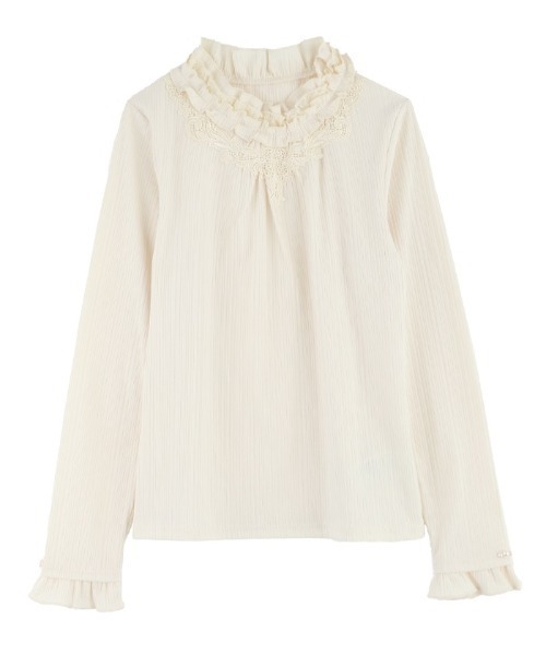 axes femme（アクシーズファム）の「モチーフレース使いフリルＰＯ（Tシャツ/カットソー・レディース・グリーン/キナリ/ラベンダー/ブラック・MEDIUM）」の2枚目の写真