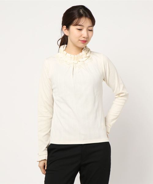 axes femme（アクシーズファム）の「モチーフレース使いフリルＰＯ（Tシャツ/カットソー・レディース・グリーン/キナリ/ラベンダー/ブラック・MEDIUM）」の7枚目の写真