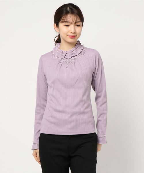 axes femme（アクシーズファム）の「モチーフレース使いフリルＰＯ（Tシャツ/カットソー・レディース・グリーン/キナリ/ラベンダー/ブラック・MEDIUM）」の9枚目の写真