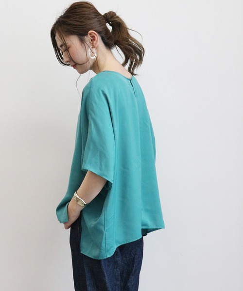 AMERICAN HOLIC（アメリカンホリック）の「ドルマン裾スリットドレープブラウス　＊〇（シャツ/ブラウス・レディース・ドット/アイボリー/グリーン/ネイビー・FREE）」の6枚目の写真