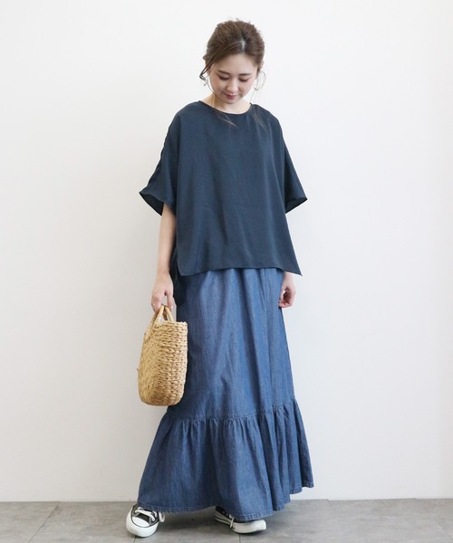 AMERICAN HOLIC（アメリカンホリック）の「ドルマン裾スリットドレープブラウス　＊〇（シャツ/ブラウス・レディース・ドット/アイボリー/グリーン/ネイビー・FREE）」の7枚目の写真