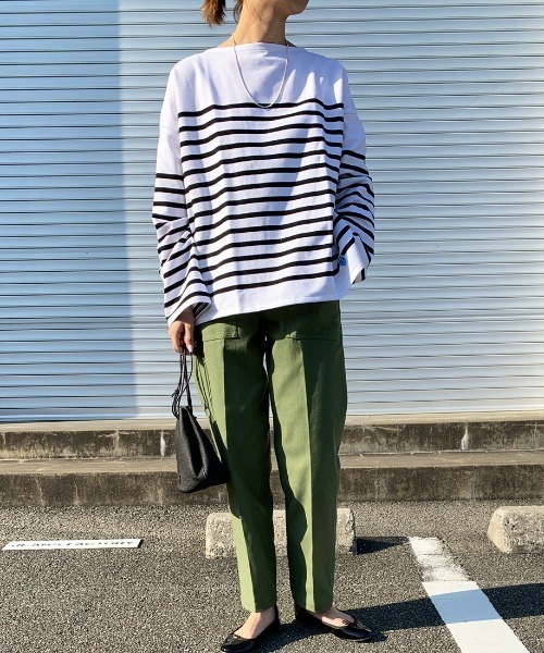 ORCIVAL（オーシバル）の「[ORCIVAL/オーシバル] ビッグシルエットボーダーTシャツ（Tシャツ/カットソー・レディース・ブルー/ブラック/オリーブ/ライトベージュ・1）」の7枚目の写真