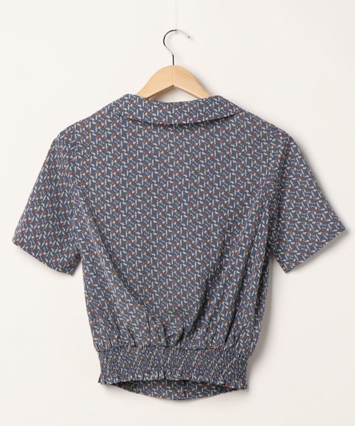 SpRay(スプレイ)の「レトロ花柄オープンカラー5分袖TOPS(シャツ/ブラウス・レディース・オフホワイト/ブルー/ピンク/ブラック・FREE)」の5枚目の写真