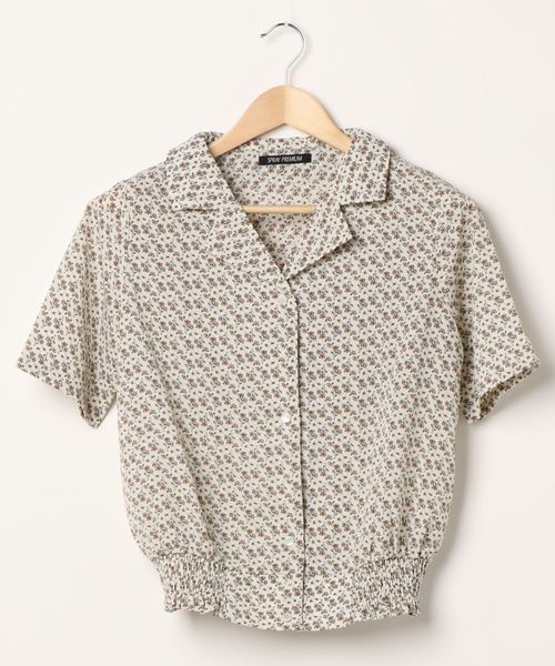 SpRay(スプレイ)の「レトロ花柄オープンカラー5分袖TOPS(シャツ/ブラウス・レディース・オフホワイト/ブルー/ピンク/ブラック・FREE)」の6枚目の写真