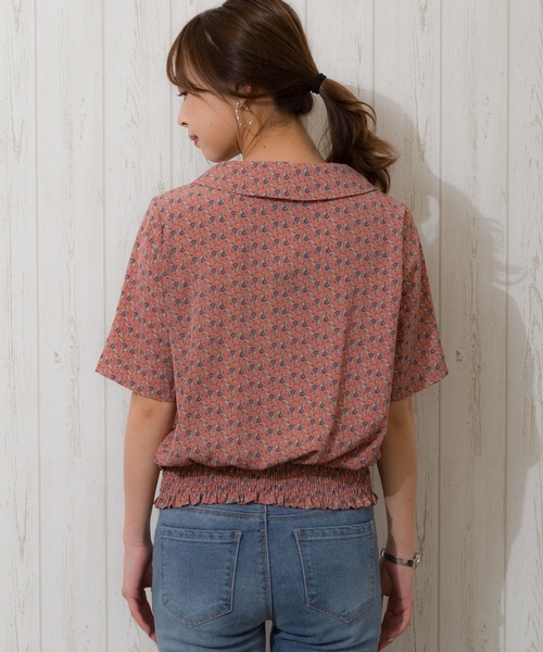 SpRay(スプレイ)の「レトロ花柄オープンカラー5分袖TOPS(シャツ/ブラウス・レディース・オフホワイト/ブルー/ピンク/ブラック・FREE)」の15枚目の写真