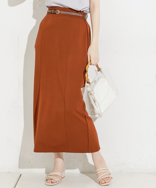 natural couture（ナチュラルクチュール）の「90cm丈ベルト付きカットタイトスカート（スカート・レディース・ブラック/ブラウン/サックスブルー/ライトベージュ・FREE）」の3枚目の写真