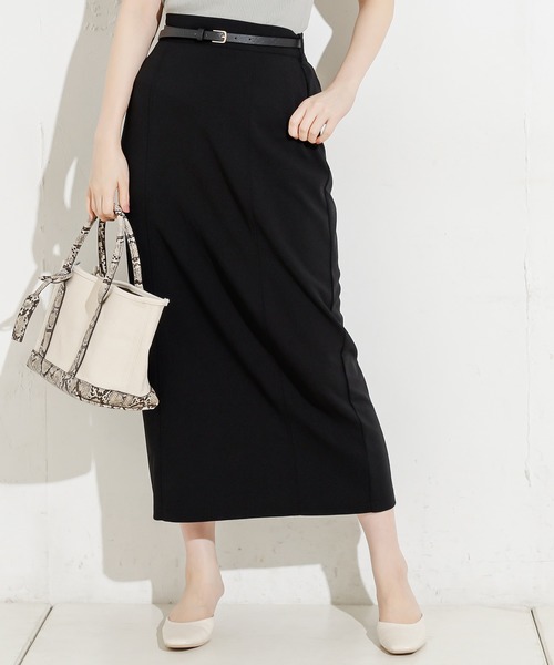 natural couture（ナチュラルクチュール）の「90cm丈ベルト付きカットタイトスカート（スカート・レディース・ブラック/ブラウン/サックスブルー/ライトベージュ・FREE）」の2枚目の写真