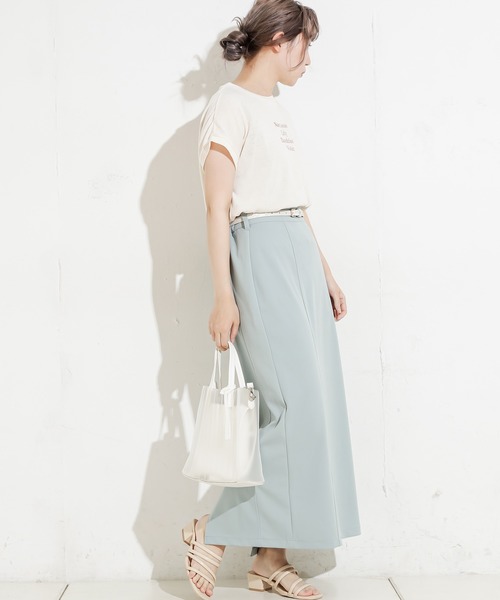 natural couture（ナチュラルクチュール）の「90cm丈ベルト付きカットタイトスカート（スカート・レディース・ブラック/ブラウン/サックスブルー/ライトベージュ・FREE）」の16枚目の写真