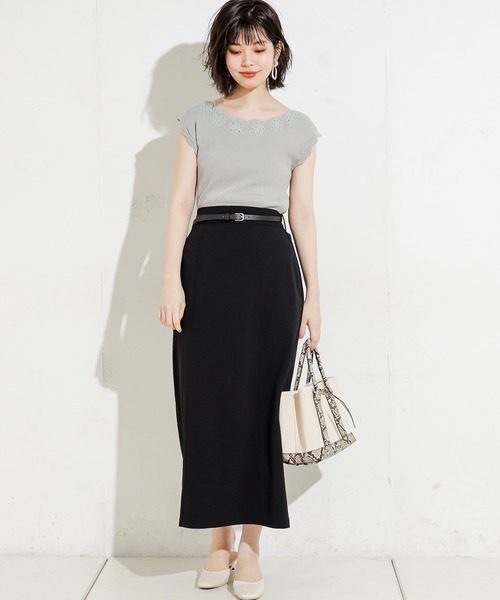 natural couture（ナチュラルクチュール）の「90cm丈ベルト付きカットタイトスカート（スカート・レディース・ブラック/ブラウン/サックスブルー/ライトベージュ・FREE）」の7枚目の写真