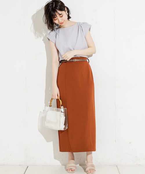 natural couture（ナチュラルクチュール）の「90cm丈ベルト付きカットタイトスカート（スカート・レディース・ブラック/ブラウン/サックスブルー/ライトベージュ・FREE）」の9枚目の写真