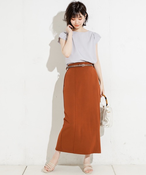 natural couture（ナチュラルクチュール）の「90cm丈ベルト付きカットタイトスカート（スカート・レディース・ブラック/ブラウン/サックスブルー/ライトベージュ・FREE）」の10枚目の写真