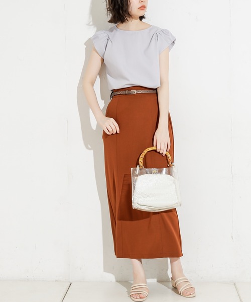 natural couture（ナチュラルクチュール）の「90cm丈ベルト付きカットタイトスカート（スカート・レディース・ブラック/ブラウン/サックスブルー/ライトベージュ・FREE）」の8枚目の写真