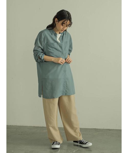 AMERICAN HOLIC（アメリカンホリック）の「BIGポケットシアーシャツチュニック　〇＊（チュニック・レディース・チャコールグレー/ブラウン/サックスブルー/グレイッシュベージュ・FREE）」の22枚目の写真